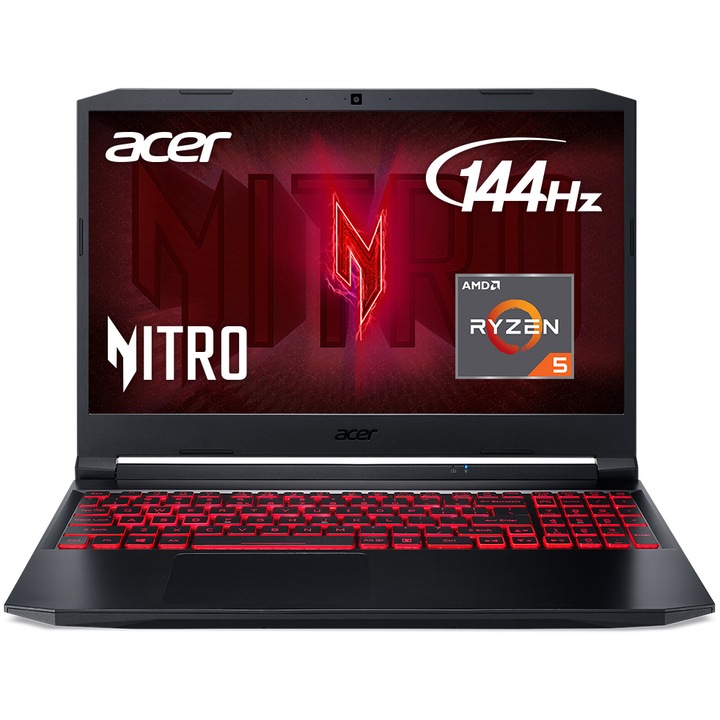 Laptop Gaming Acer Nitro 5 AN515-45 cu procesor AMD Ryzen™ 5 5600H pana la 4.20 GHz, 15.6", Full HD, IPS, 144Hz, 16GB, 512GB SSD, NVIDIA® GeForce GTX™ 1650 4GB, NO OS, Black