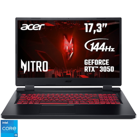 Laptop Gaming Acer Nitro 5 AN517-55 cu procesor Intel® Core™ i5-12500H, 17.3", Full HD, IPS, 144Hz, 16GB, 512GB SSD, NVIDIA® GeForce RTX™ 3050 4GB - un obiectiv pentru jocurile tale preferate.