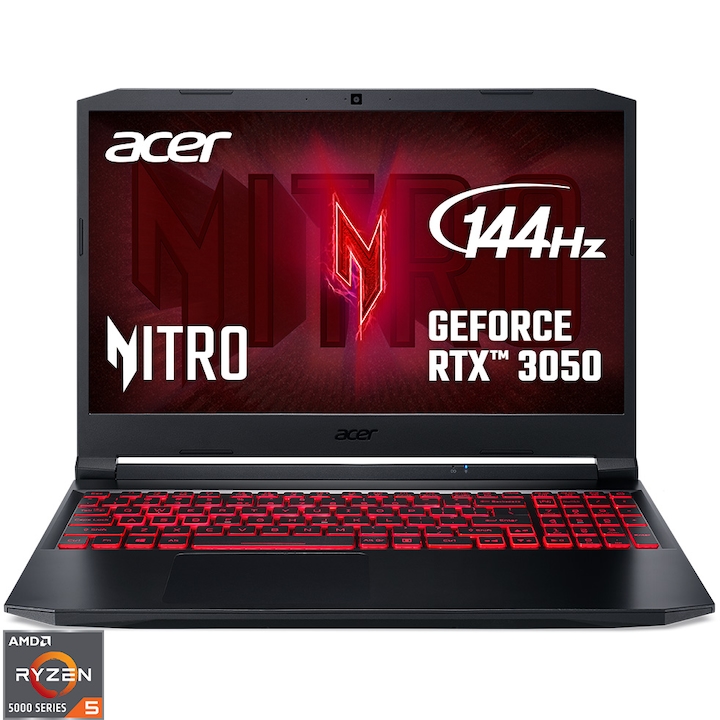 Лаптоп Gaming Acer Nitro 5 AN515-45, AMD Ryzen™ 5 5600H, 15.6", Full HD, 144Hz, RAM 8GB, 512GB SSD, NVIDIA® GeForce® RTX™ 3050 4GB, NO OS, Black