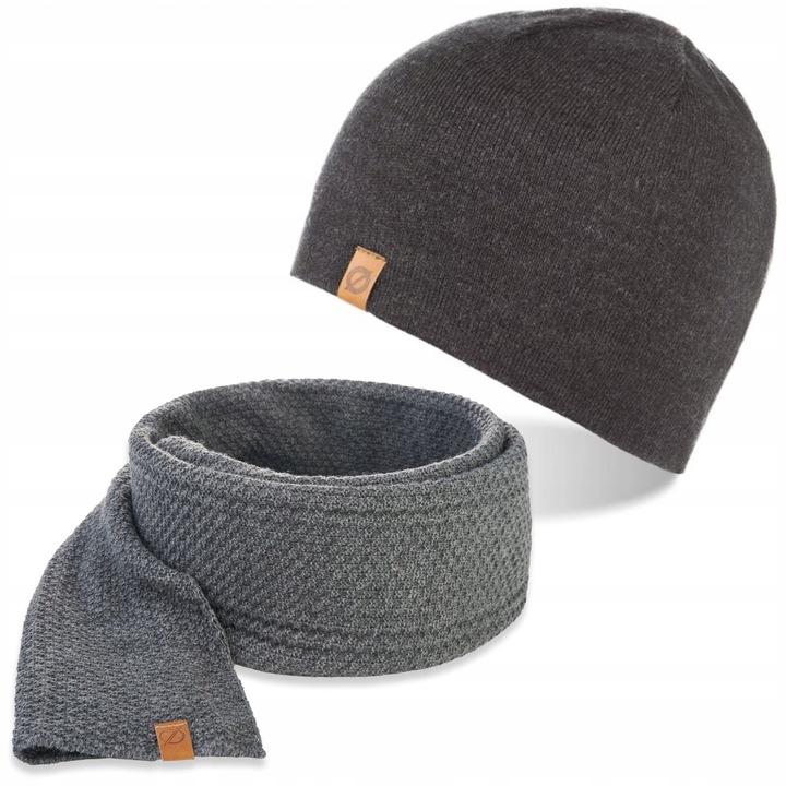 Set caciula si fular barbati, Brodrene, Fleece, Dimensiune universala, Gri inchis