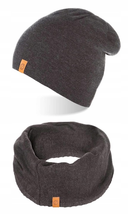 Set caciula si fular barbati, Brodrene, Acril, Dimensiune universala, Gri inchis