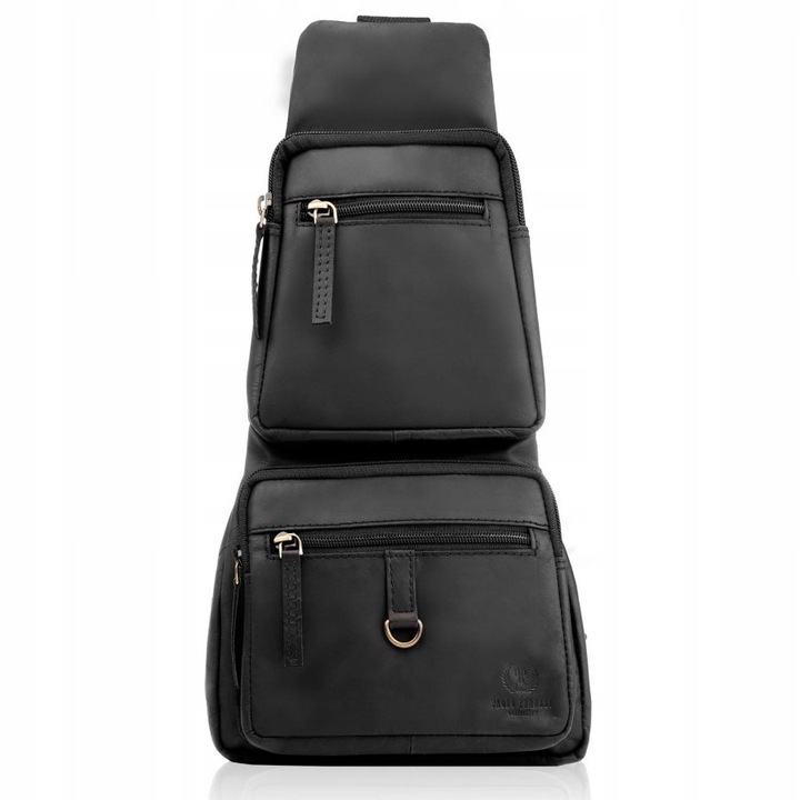 Rucsac de umar, Paolo Peruzzi, Piele, Fermoar, Negru