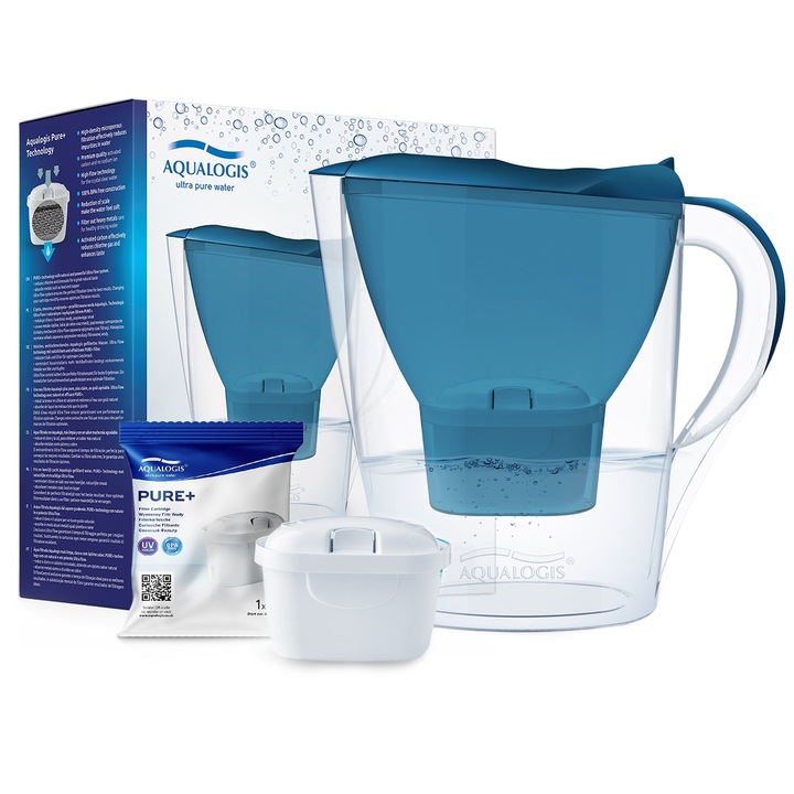 Aqualogis Harmony cana filtranta 2,6 l, apa filtrata 1,6 l, bleumarin, indicator electronic, umplere fara scoaterea capacului, sistem SmartFit, compatibila numai cu filtre Pure+ si Ultra
