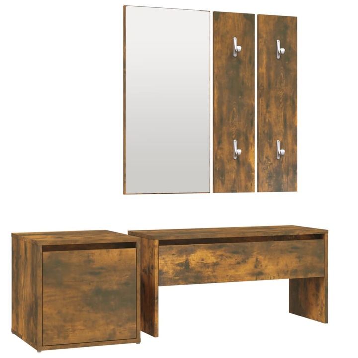 Set de mobilier pentru hol vidaXL, stejar fumuriu, lemn prelucrat, 80 x 30.5 x 40 cm, 32 kg