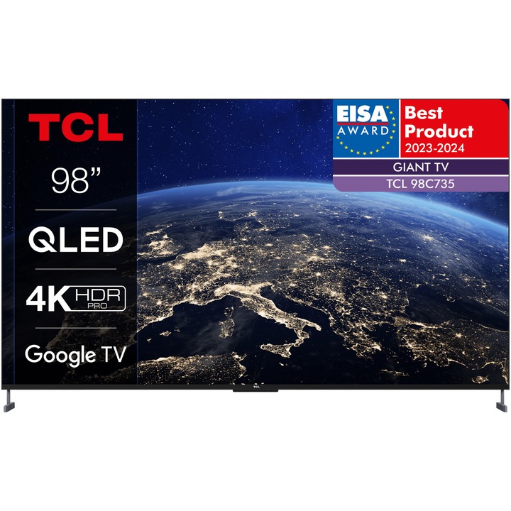 Телевизор TCL QLED 98C735, 98" (248 см), Smart Google TV, 4K Ultra HD, 100 Hz, Клас G