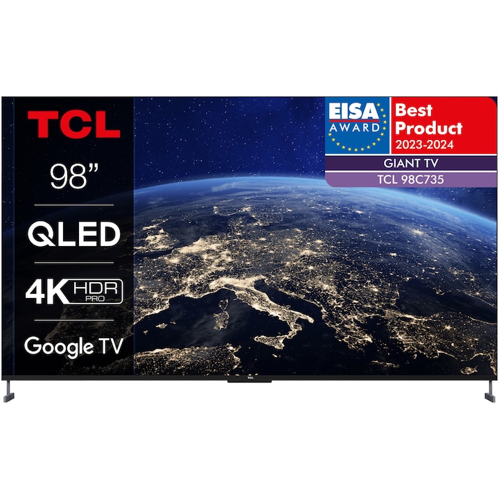 Телевизор TCL QLED 98C735, 98" (248 см), Smart Google TV, 4K Ultra HD, 100 Hz, Клас G