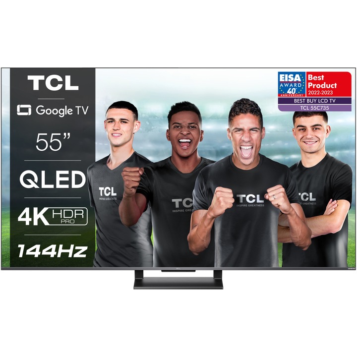 Televizor TCL QLED 55C735, 139 cm, Smart Google TV, 4K Ultra HD, 100hz, Clasa G