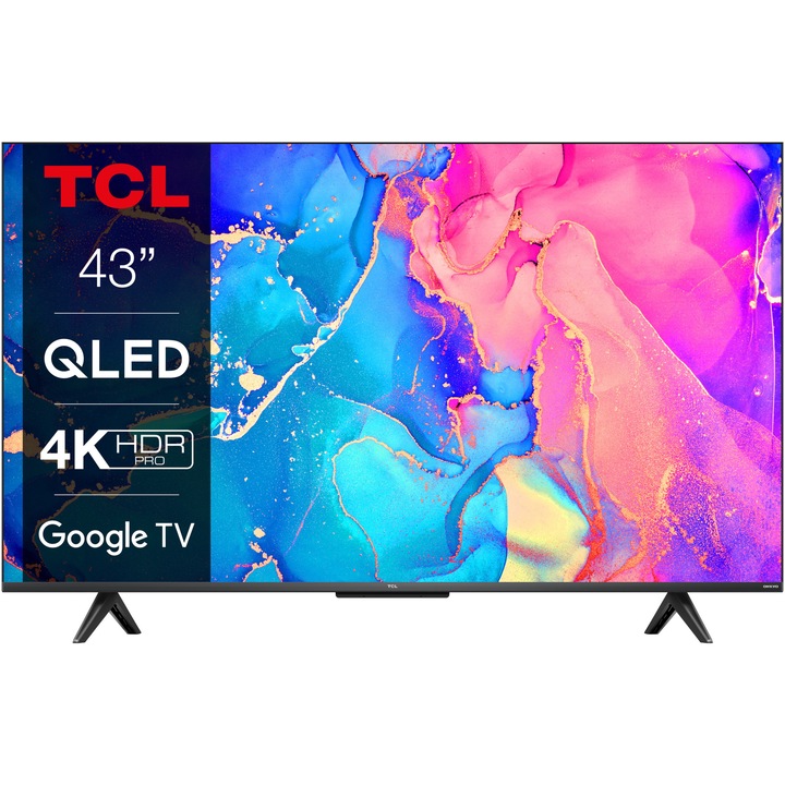 Televizor TCL QLED 43C635, 108 cm, Smart Google TV, 4K Ultra HD, Clasa G