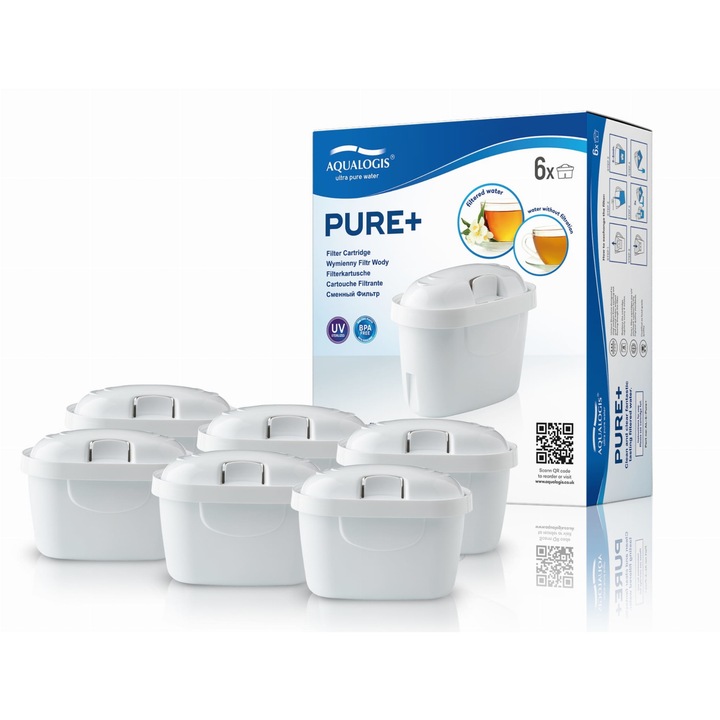 Set 6 filtre pentru apa, Aqualogis, Pure +, Compatibil cu Brita/Dafi/Aquaphor, 150 L