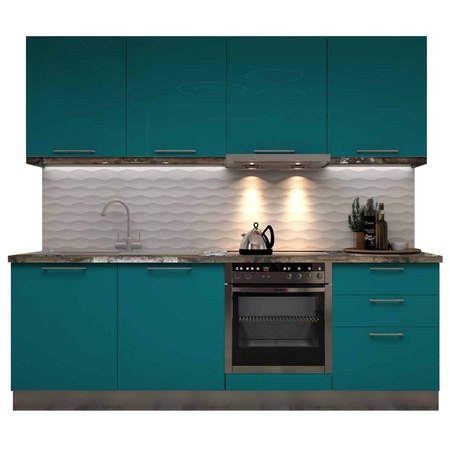 Set Bucatarie CHARM 09 240cm, Fronturi MDF Lucios Turcoaz, Blat Pin ...