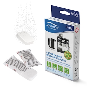 Tablete decalcifiere pentru espressoare, Aqualogis, 12 bucati, Compatibilitate universala cu Philips, DeLonghi, Krups, Saeco, Jura, Bosch, elimina calcarul, intretinere usoara si eficienta a aparatului