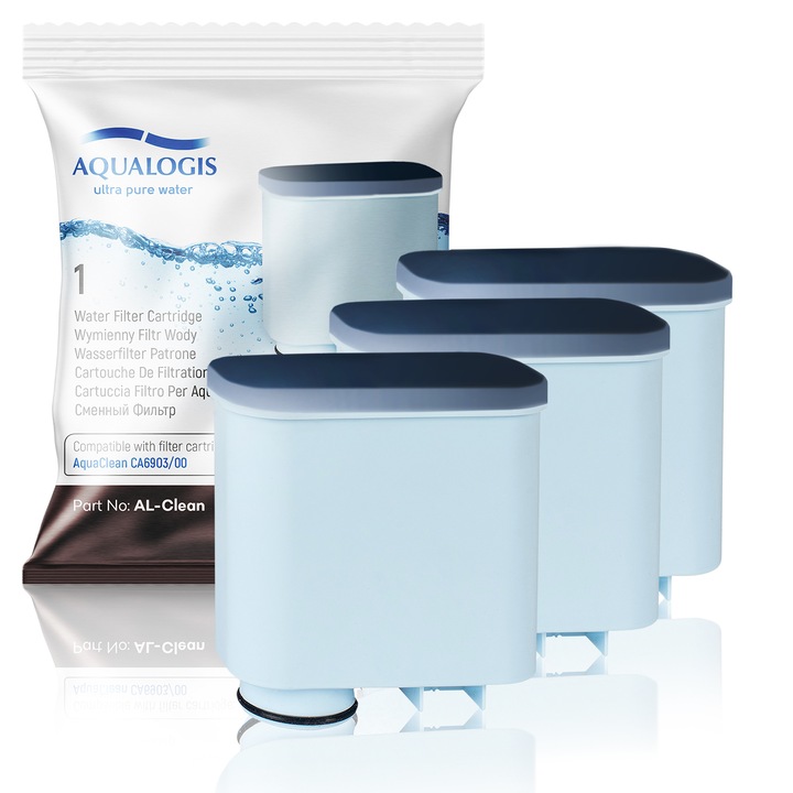 Set 3 filtre de apa pentru espressoare Saeco/Philips, Aqualogis, AL-Clean, 150 L, Albastru