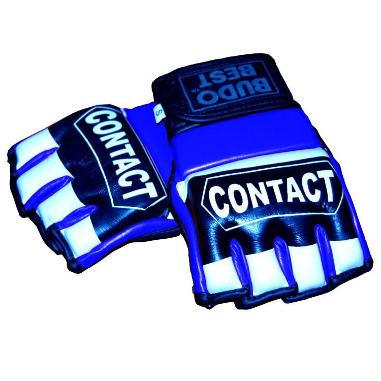 Manusi MMA Hard Contact * Albastru/Alb * M * Piele naturala