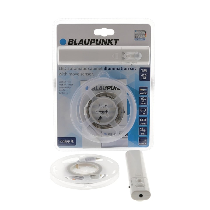 Banda cu LED, Blaupunkt, 1m, senzor de miscare, lumina neutra 4000K telecomanda cu infrarosu