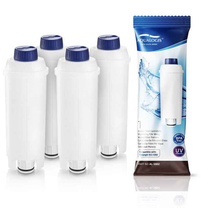 Set 4 filtre de apa pentru espressoare Delonghi, Aqualogis, AL-S002, Alb