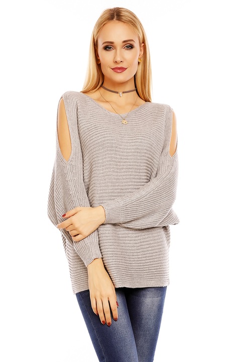 Pulover cu accente in zona umerilor pentru femei, Gri, One Size