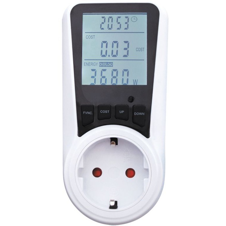 Priza cu contor energie Commel COM-430-106, monitorizare consum, display LCD, max.16A