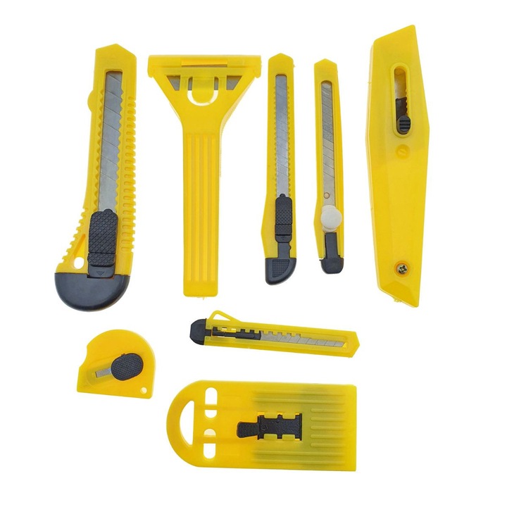 Set cu 8 Cuttere, lame intre 7.2 mm si 50 mm, Maner Galben, TCL-BBL6740