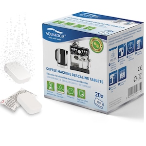 Set 20 tablete detartrante Aqualogis Decalc, 16 g, Alb – compatibilitate universala cu espressoare automate si manuale, indeparteaza eficient calcarul, protejeaza aparatul si mentine gustul optim al cafelei