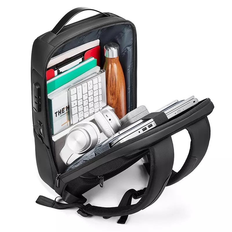 Rucsac laptop 15.6", business casual, impermeabil cu cifru antifurt si port de incarcare USB, Escalate, 30x16x47 cm, Negru
