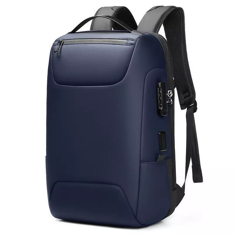 Rucsac laptop 15.6", business casual, impermeabil cu cifru antifurt si port de incarcare USB, Escalate, 30x16x47 cm, Albastru