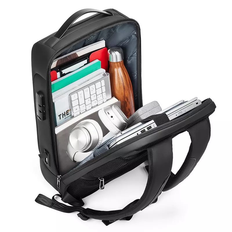 Rucsac laptop 15.6", business casual, cu cifru antifurt si port de incarcare USB, Escalate, 30x16x47 cm, Negru