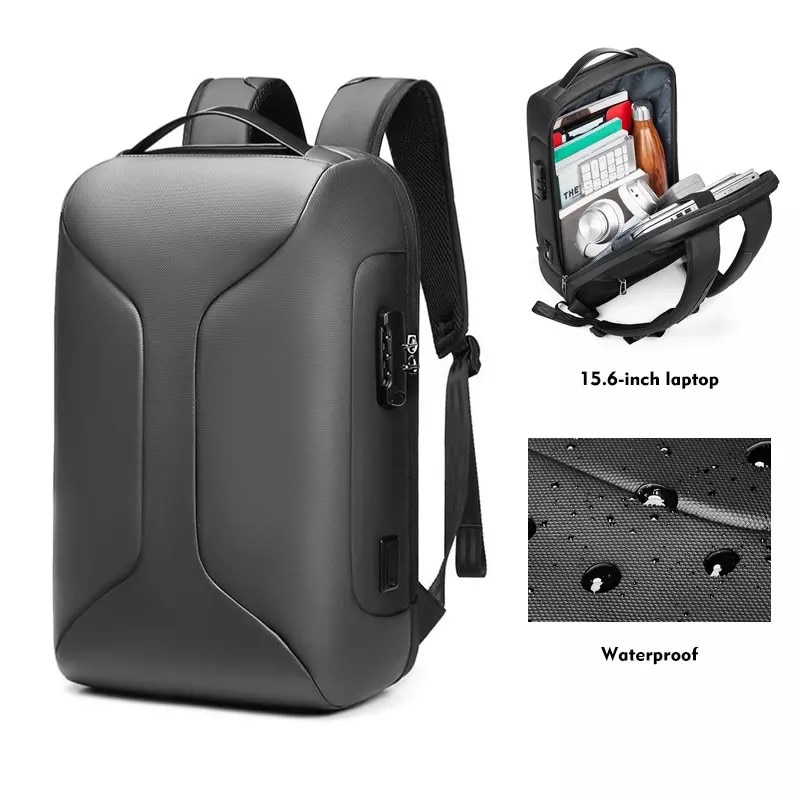 Rucsac laptop 15.6", business casual, cu cifru antifurt si port de incarcare USB, Escalate, 30x16x47 cm, Gri