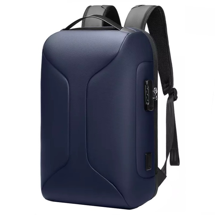 Rucsac laptop 15.6", business casual, cu cifru antifurt si port de incarcare USB, Escalate, 30x16x47 cm, Albastru