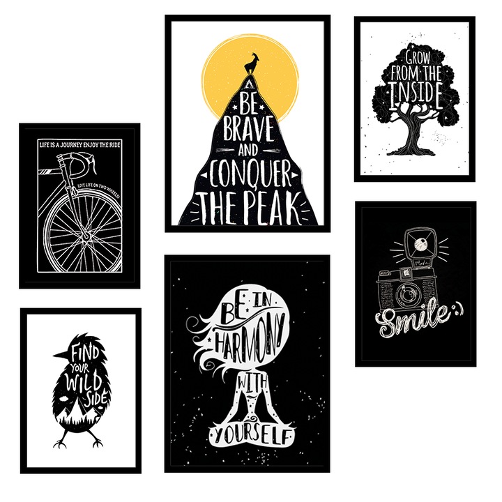 Set tablouri decorative PoStar, KP317, Obiecte/Scris, 6 Piese