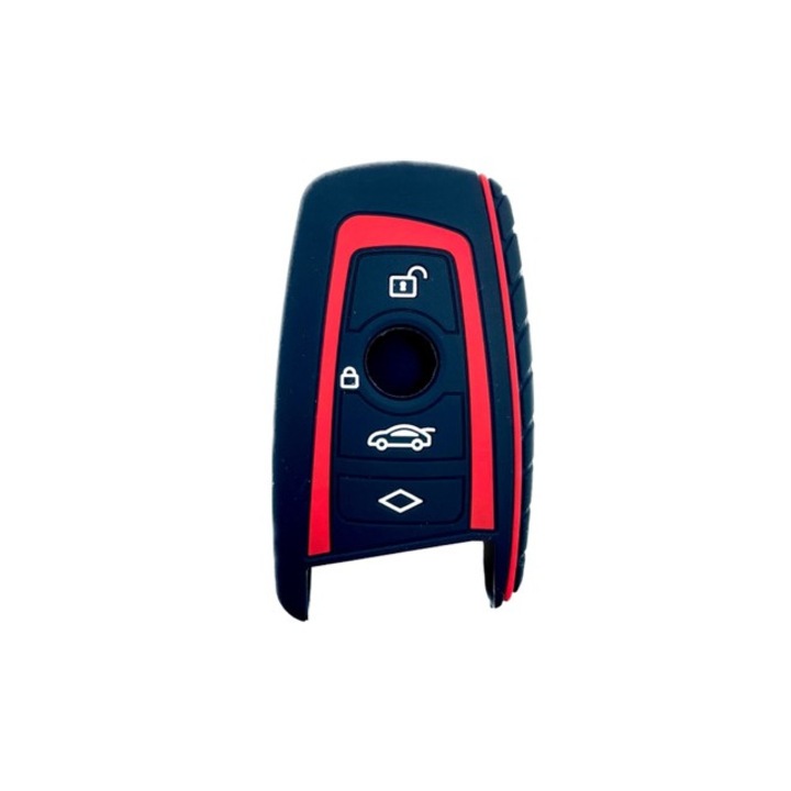 Husa cheie din silicon AUTOTOB®, 4 butoane, BMW, negru/rosu