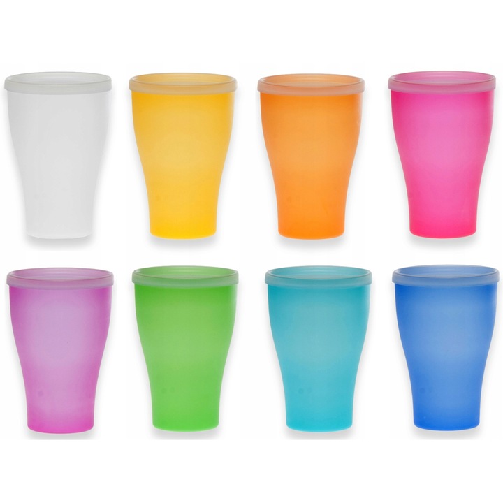 Set 8 Pahare cu capace, Sagad, Plastic, 500 ml, Multicolor