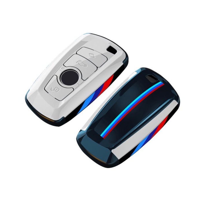 Husa cheie keyless 4 butoane BMW, plastic ABS, alb
