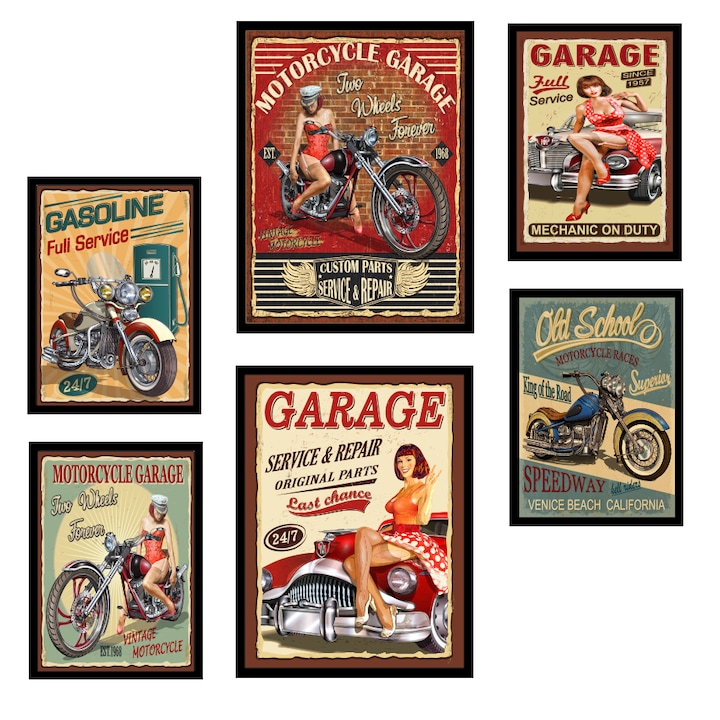 Set tablouri decorative PoStar, Masini/Motociclete, 6 Piese
