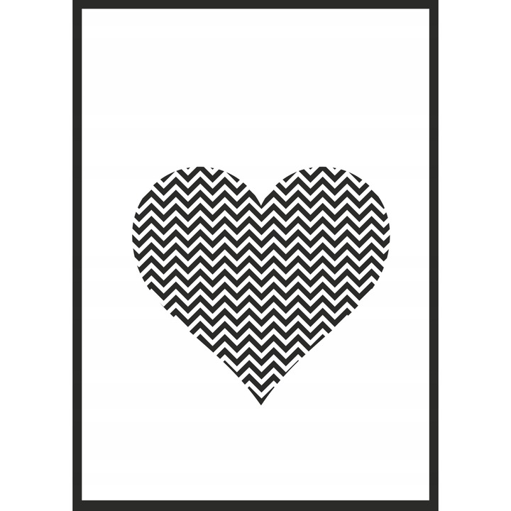 Постер с рамка Сърце, PoStar, 33x43 см, черно/бяло