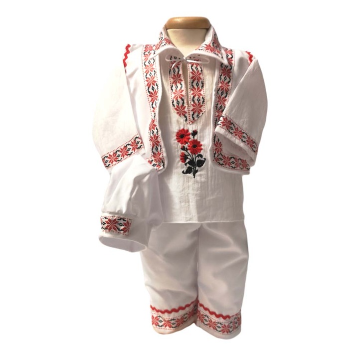 Costum traditional botez baietel, 9 - 12 luni, Rosu, Denikos® TR0673