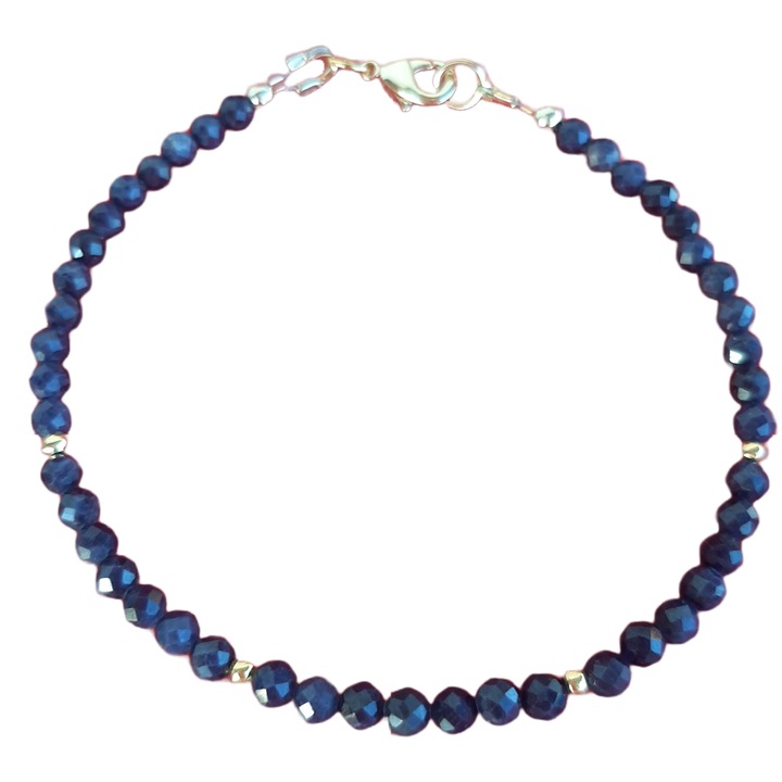 Bratara din Safire naturale de calitate si accesorii placate cu aur 14K, pietre pretioase, 19cm