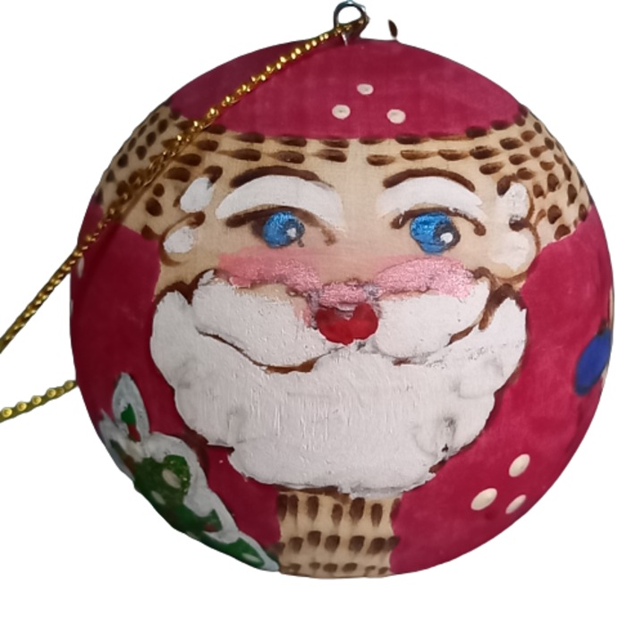 Figurina lemn Mos Craciun, glob, 5 cm