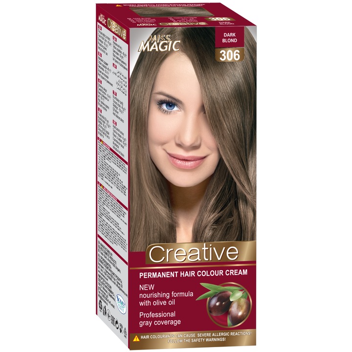 Vopsea de par permanenta nr 306, Blond Inchis, 90g, Miss Magic Creative