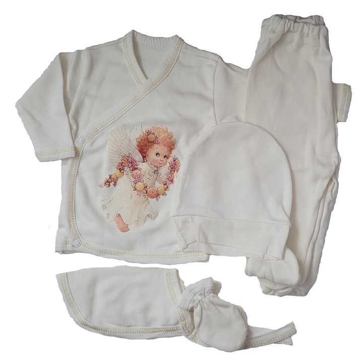 Compleu 5 piese Handmade Minis Boutique, alb, 0-3 luni