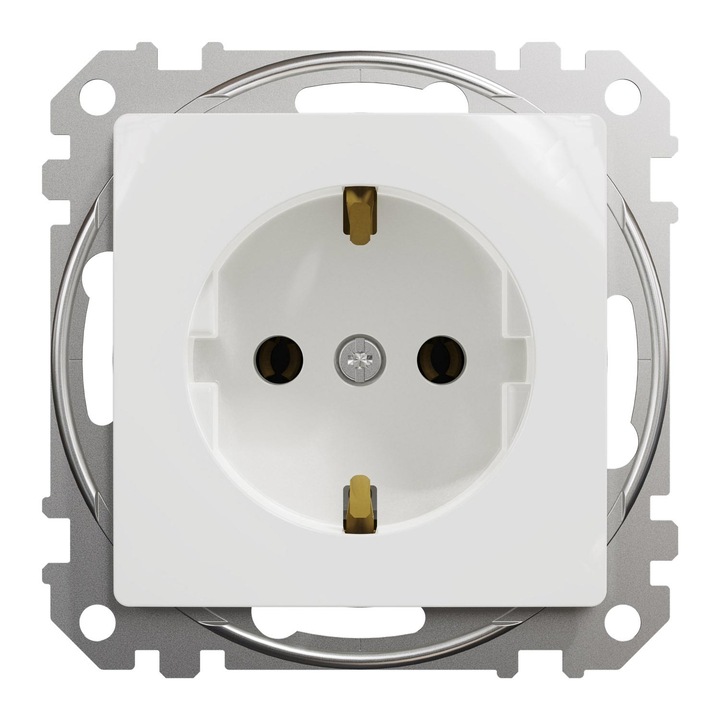 Контакт, Schneider, Пластмаса, SEDNA 2P+F, винтова връзка, 16A, Бяла