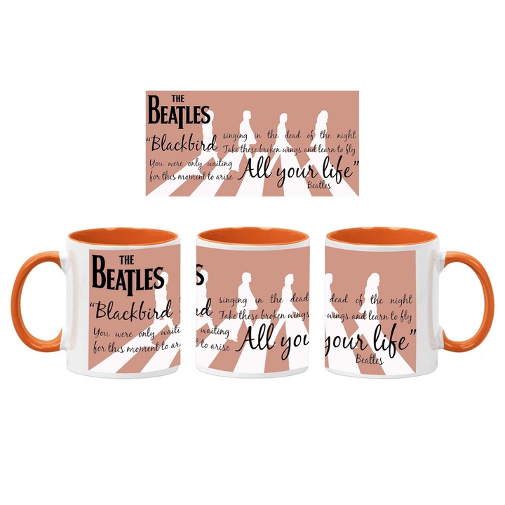 Kerámia kávé/tea csésze Tralala Beatles 06, narancs, 330 ml