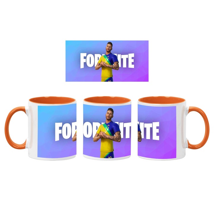 Cana de cafea/ceai din ceramica Tralala Fortnite Neymar Jr, portocaliu, 330 ml