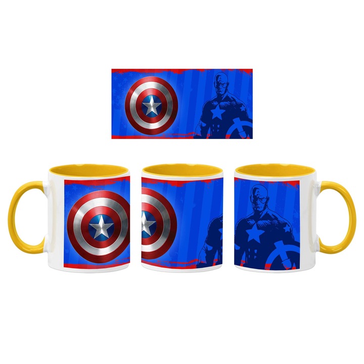 Tralala Marvel Captain America 03 ceasca de cafea/ceai din ceramica, galbena, 330 ml