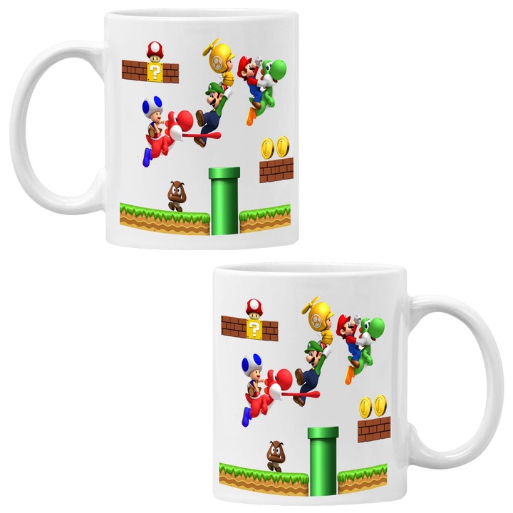 Керамична Чаша за кафе/чай Tralala Super Mario 10, Бял, 330 мл