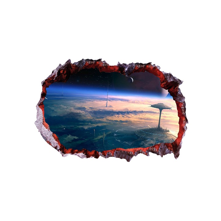 Autocolant decorativ, Gaura in perete, Planete, Multicolor, 83 cm, 165ST-1