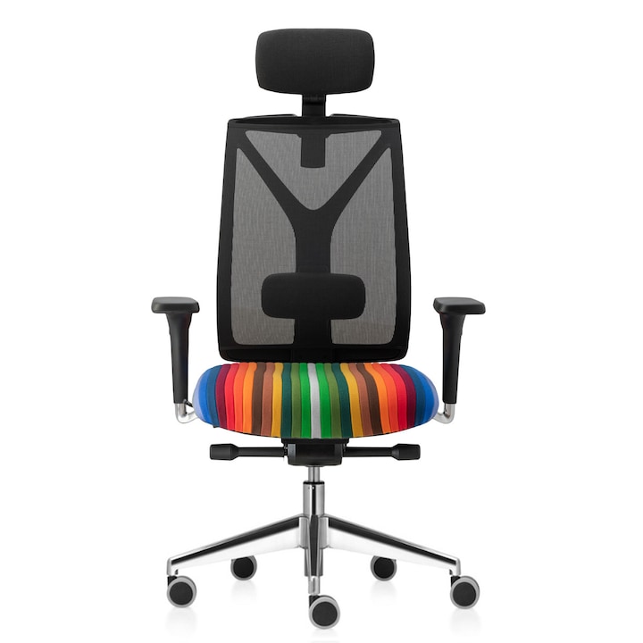 Scaun ergonomic de birou TRAFFIC CHAIRS GENIUS, editia ''CYL'', mesh negru, sezut textil Multicolor