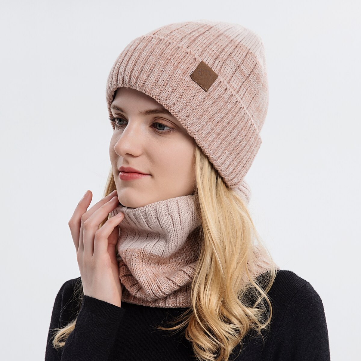Set caciula/fular, Tricot, Roz - eMAG.ro