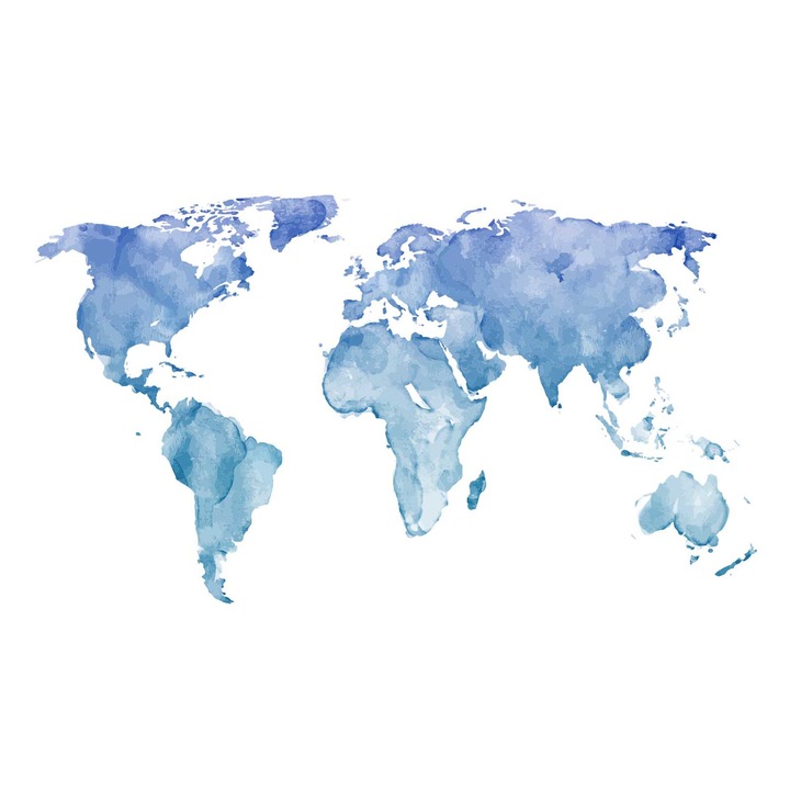 Harta lumii, autocolant, fara sipci, 130x75cm