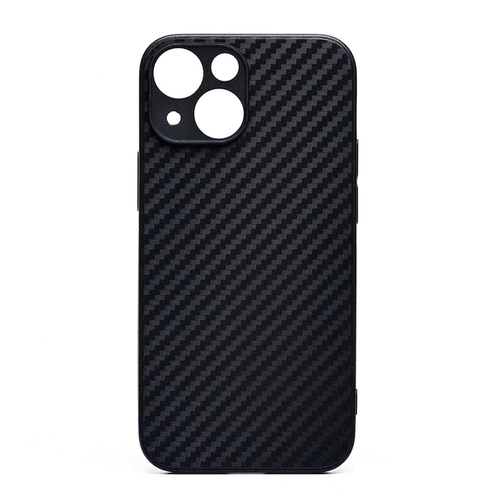 Карбонов калъф за Apple iPhone 14, TPU Ultra Protect Slim Anti-Shock, въглеродни влакна, защита на камерата, черен