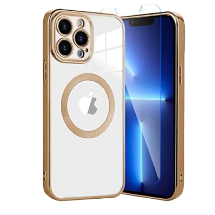 Szilícium tok mágneses töltéssel és kameravédelemmel, amely kompatibilis az iPhone 14 Pro Max Gold telefonnal